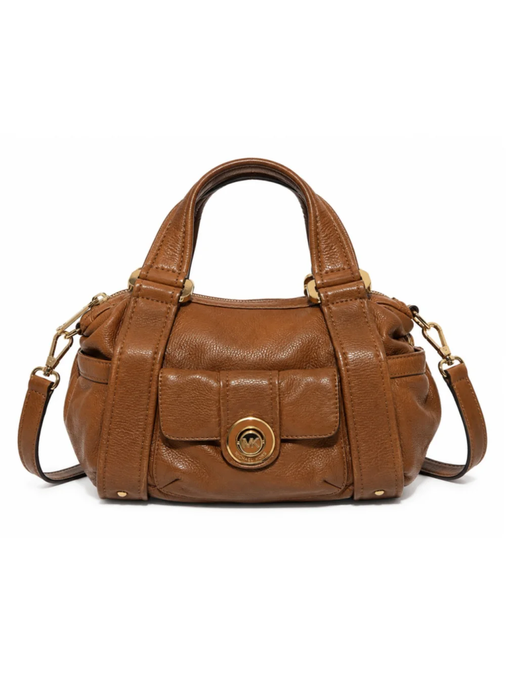 Michael Kors Brown Pebbled Leather Satchel Crossbody Bag Gold Hardware